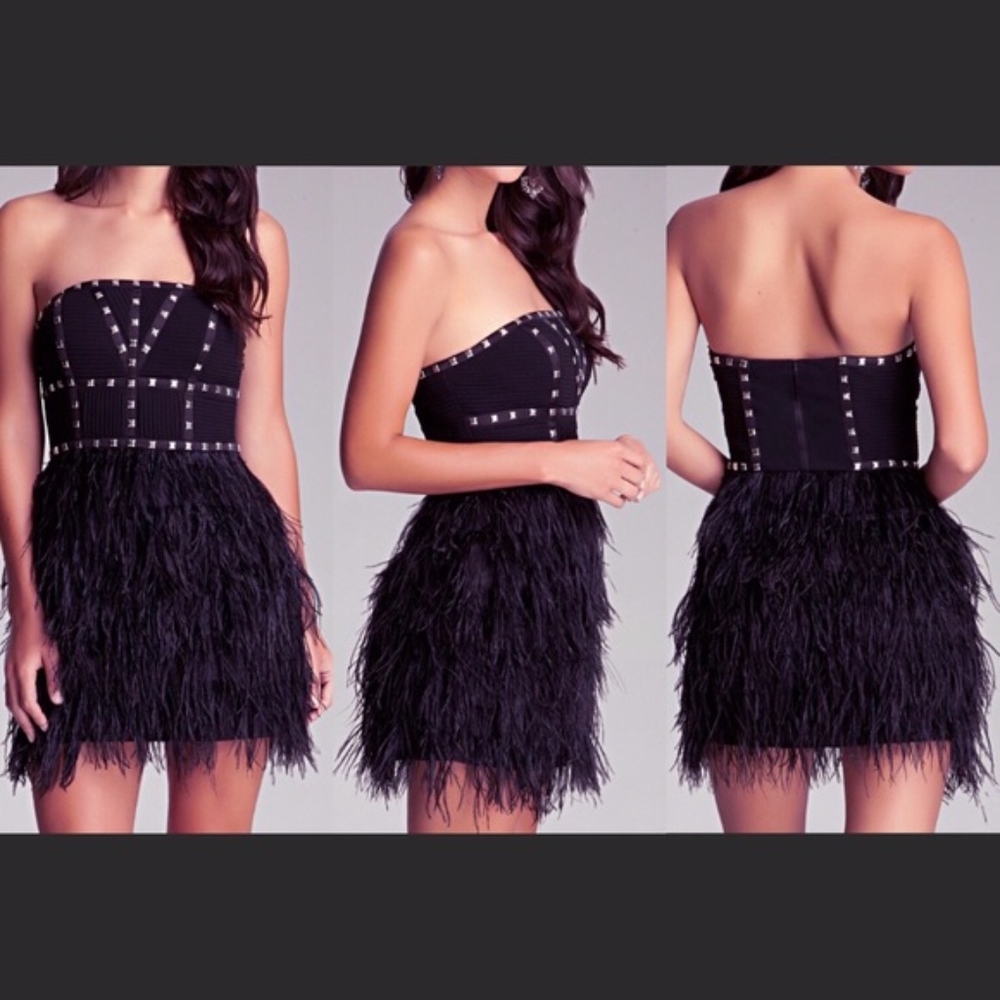 Bebe Strapless Studded Feather Dress Size:XS